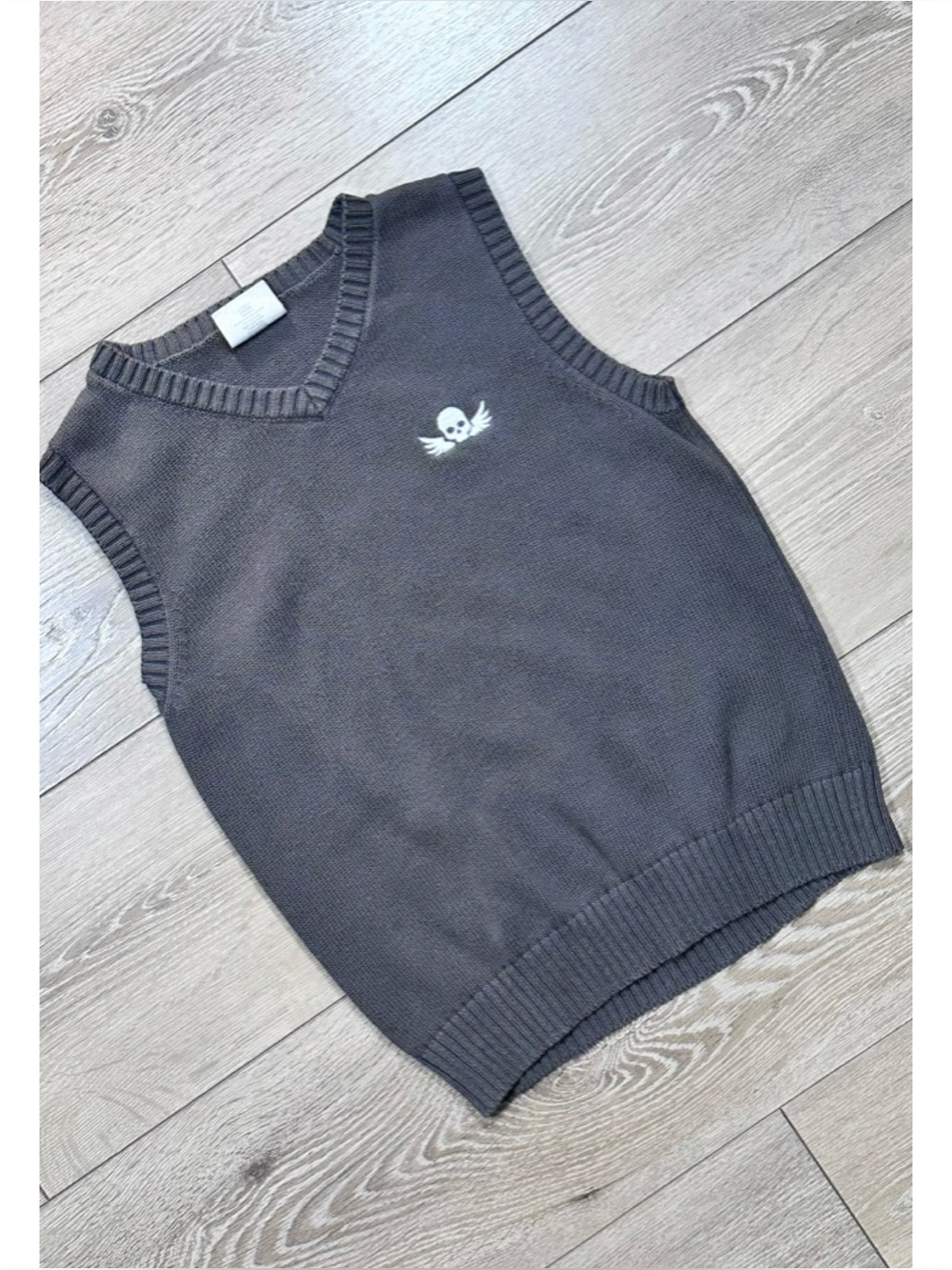 Crazy 8 V-Neck Sweater Vest Embroidered Skull